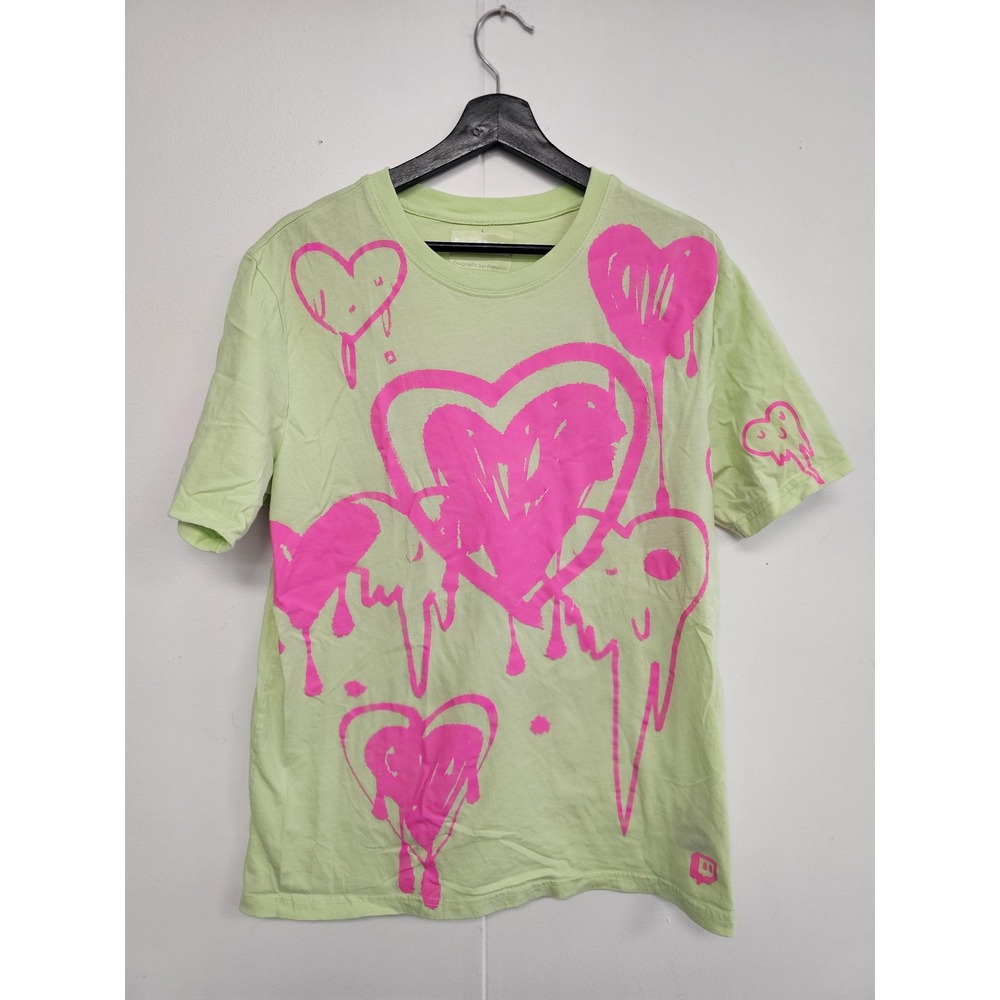 Twitch Shirt Mens‎ Medium Green Pink Dripping Hearts Graphic Gamer Streaming